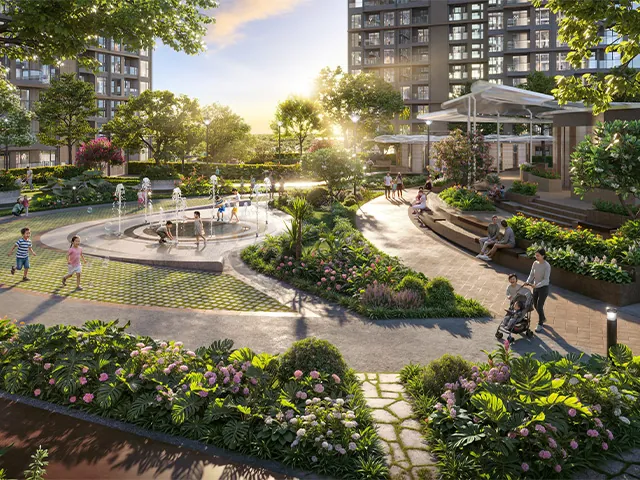 Công viên cảnh quan nội khu Imperia Sensa Park với quảng trường và mặt nước