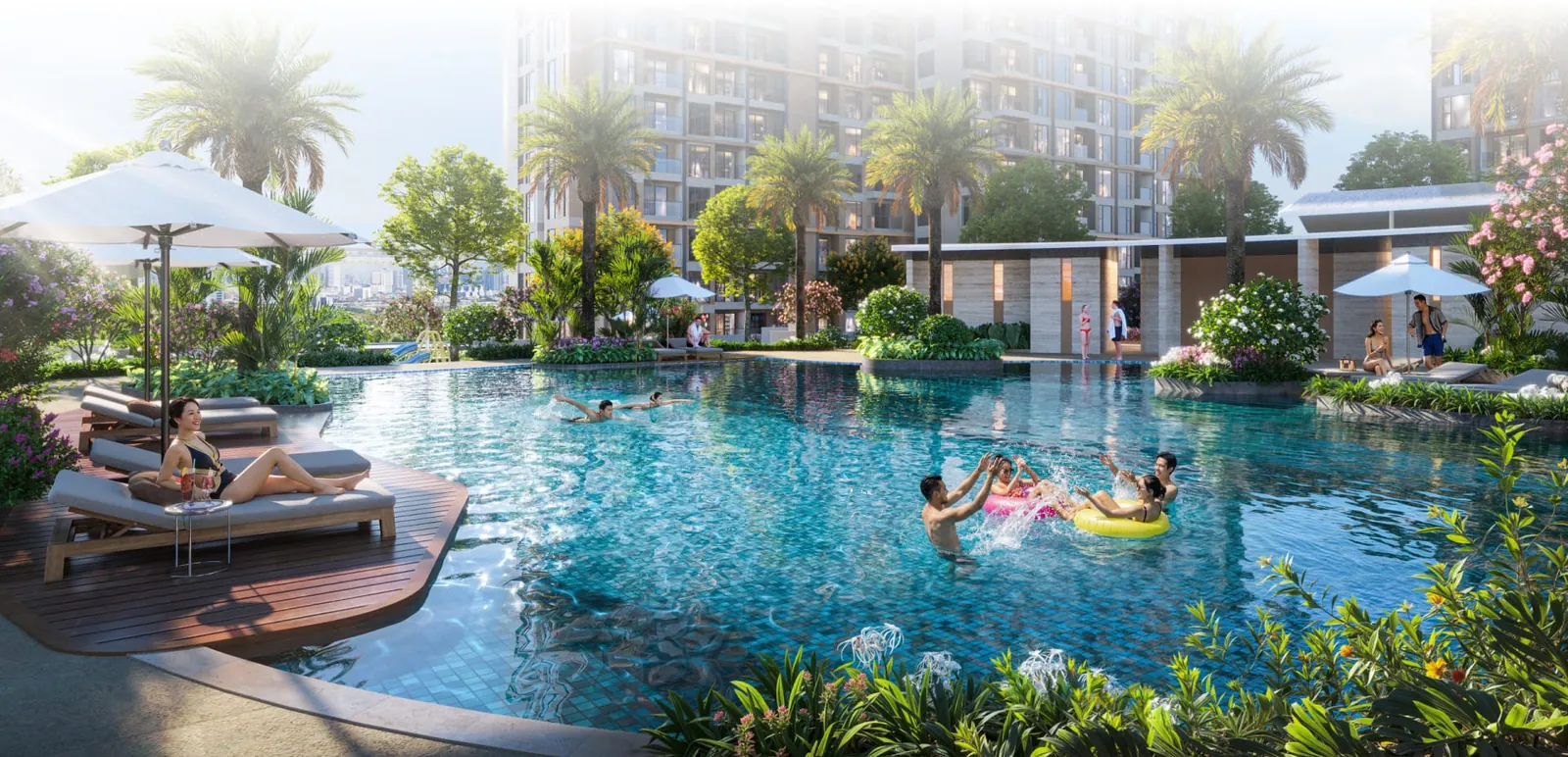 Hồ bơi Aura Flow Imperia Sensa Park giữa cảnh quan nhiệt đới
