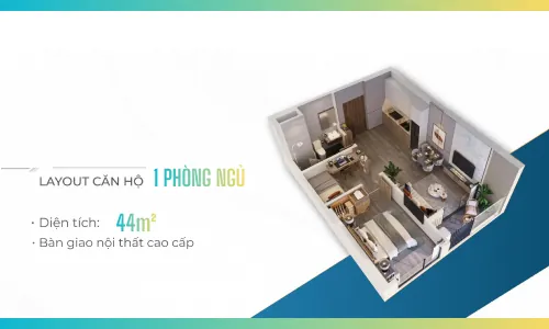 Mặt bằng layout căn hộ 1 phòng ngủ Imperia Sensa Park diện tích 44 m2