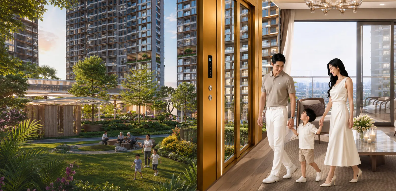 Sảnh và không gian sinh hoạt chung của tháp căn hộ Imperia Sensa Park